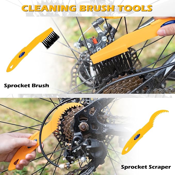 Bike Cleaning Kit with Bicycle Cleaner(25 oz),Degreaser(10 oz),Oil Lubricant(2 oz),Cleaning Brush Tools,Bike Chain Cleaner Kit to Clean and Lube Mountain/Road/MT/EBike