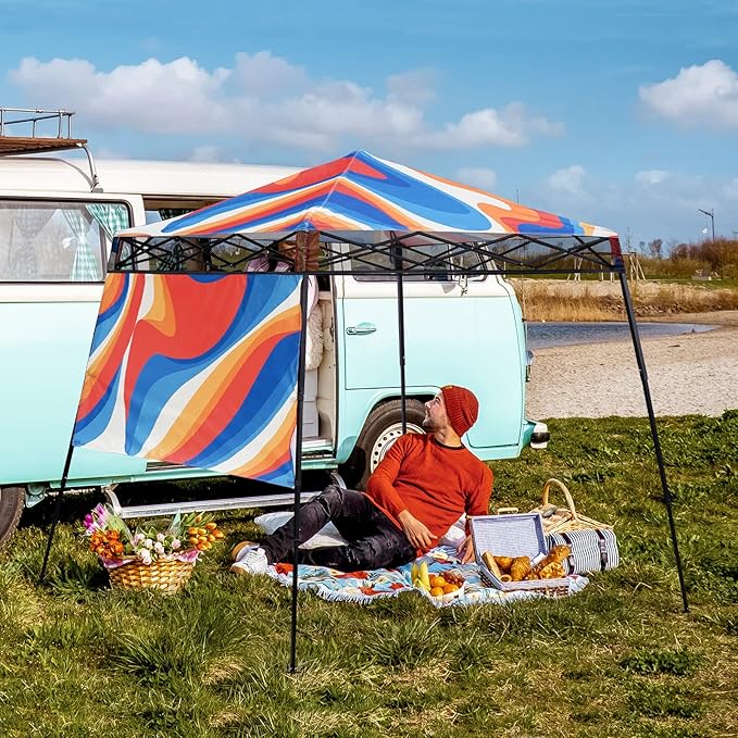 EAGLE PEAK 8x8 Pop Up Canopy Tent with Sidewall, Compact, Portable Slant Leg Instant Sun Shelter for Beach, Sports, & Camping, 8x8 Base 6x6 Top, Swirl