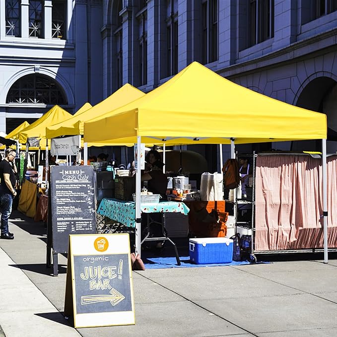 Pop Up Canopy Tent 10x10 for Outdoor Heavy Duty Commercial Instant Sun Shelter,with Wheeled Carry Bags,4Ropes and Stakes and 4 sandbags,Yellow