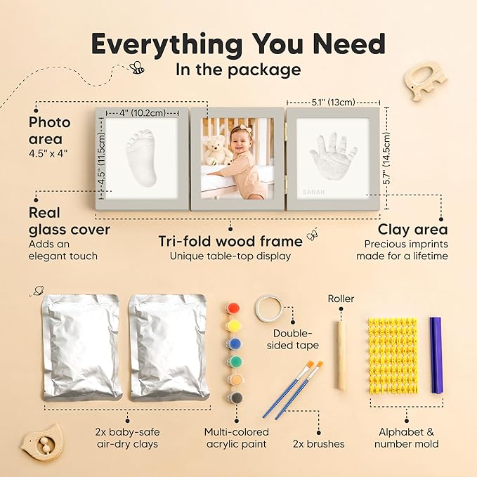 Baby Shower Gifts for Boys, Girls - Baby Hand and Footprint Kit, Newborn Handprint Kit, Keepsake Photo Frame, Nursery Picture Frame, Gender-Neutral Newborn Keepsake Gifts (Cloud Gray)