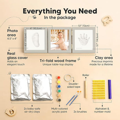 Baby Shower Gifts for Boys, Girls - Baby Hand and Footprint Kit, Newborn Handprint Kit, Keepsake Photo Frame, Nursery Picture Frame, Gender-Neutral Newborn Keepsake Gifts (Cloud Gray)