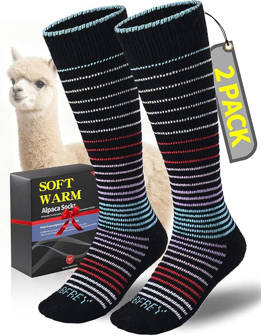 Alpaca Wool Boot Socks for Men Women, Over-The-Calf, Thick Thermal Socks for Winter Hiking, Hunting, Moisture Wicking