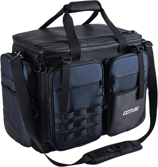 Goture Large Tackle Bag,1800D PVC Waterproof Saltwater Gear Storage Big Fishing Bag with EVA Bottom,Store Up to 8PCS 3700 Plus 4PCS 3600 Tackle Trays(Not Included),20.87”x11.42”x15.16”