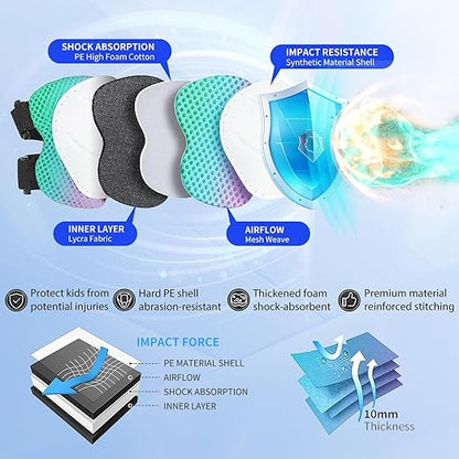 Gradient Color Kids Protective Gear Set Knee Pads for Kid 2-14 Years,W/ Adjustable Strap Kids/Youth Knee Pads Elbow Pads Wrist Guards Set for Inline Roller Skates,Cycling,BMX Bike,Skateboard,Scooter