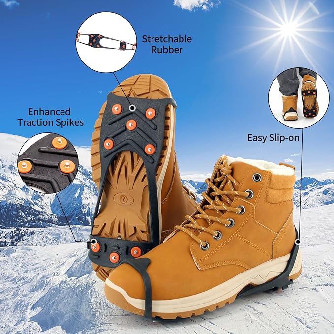 Crampons Ice Cleats Snow Grips, Anti-Slip Traction Lightweight Portable for Walking on Snow & Ice, for Shoes/Boots