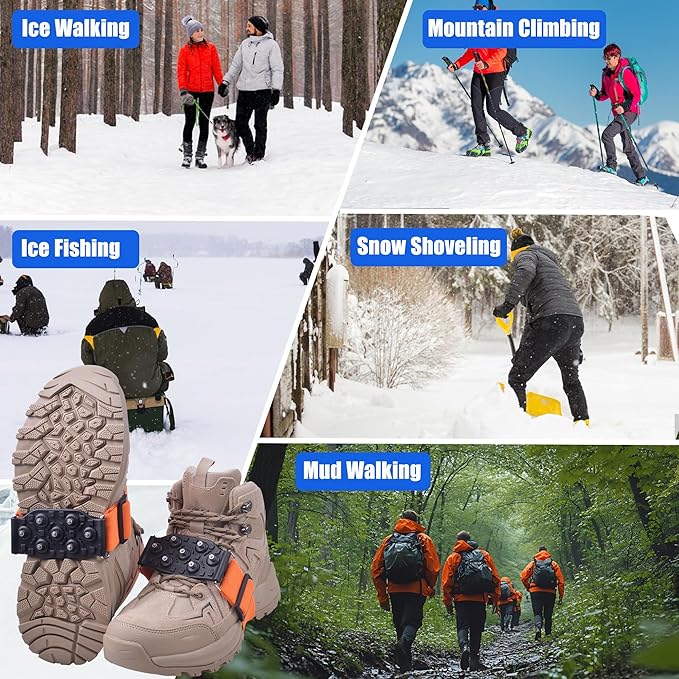 Ice Cleats Snow Traction Cleats for Boots and Shoes Mid-Sole Non Slip Crampons with Adjustable Straps 7 Tungsten Studs for Secure Grips Rotatable Traction Aids Walking on Snow and Ice
