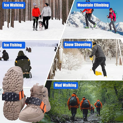 Ice Cleats Snow Traction Cleats for Boots and Shoes Mid-Sole Non Slip Crampons with Adjustable Straps 7 Tungsten Studs for Secure Grips Rotatable Traction Aids Walking on Snow and Ice