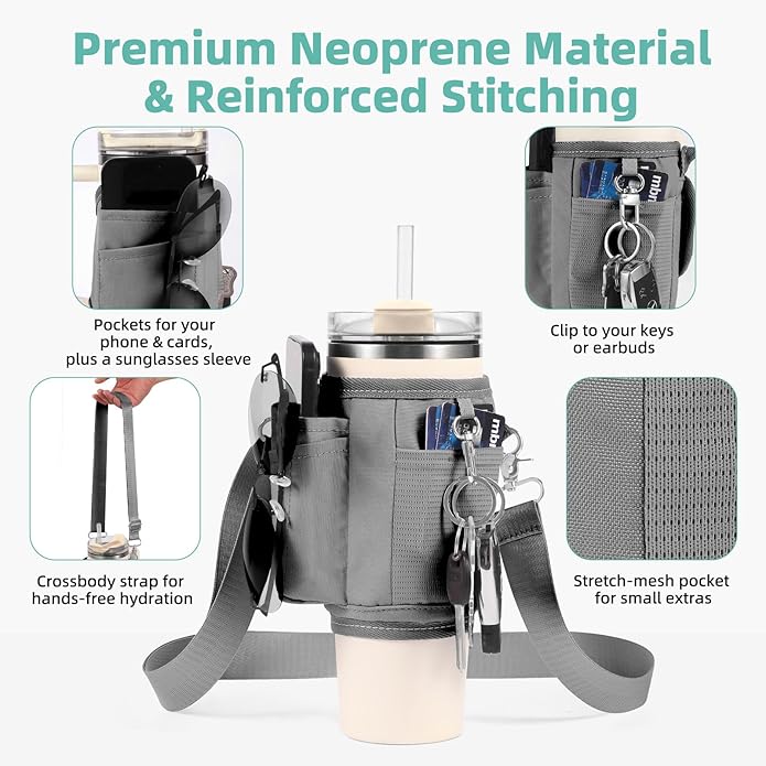 All Day Quencher Carry All for Stanley 40/30 oz Tumbler, Crossbody Bag with Phone Holder & Strap, Water Bottle Carrier Bag
