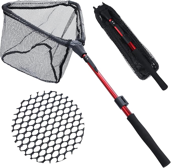 Sougayilang Fishing Net Fish Landing Net, Foldable Collapsible Telescopic Pole with EVA Handle, Durable Nylon Material Mesh, Safe Fish Catching or Releasing