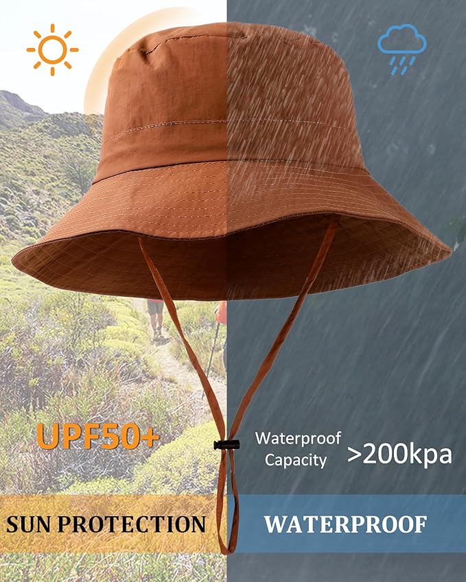Water-Resistant Sun UPF 50+ Bucket Hat Protection Packable Brimmed Boonie for Women Men Summer Lightweight Hiking Outdoor Cap