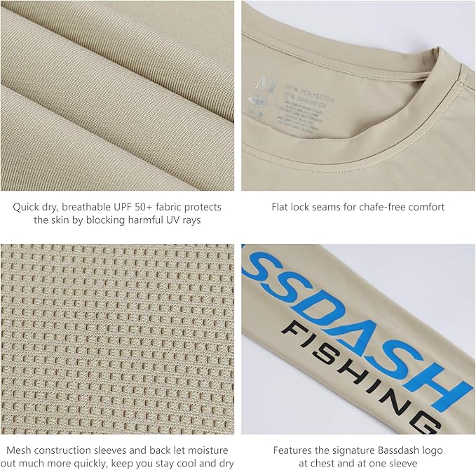 BASSDASH Fishing T Shirts for Men UV Sun Protection UPF 50+ Long Sleeve Tee T-Shirt