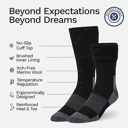 Buttons & Pleats Wool Socks for Men & Women Merino Thermal Warm Cozy Winter Boot Sock