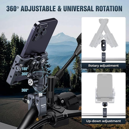 Anti-Theft Shock-Absorbing Phone Holder Kit, Aluminum Double Socket Arm and Handlebar Strong Rod Clamp, Installed on 0.55-1.77" Diameter Rail Round Rod (KPS-15)