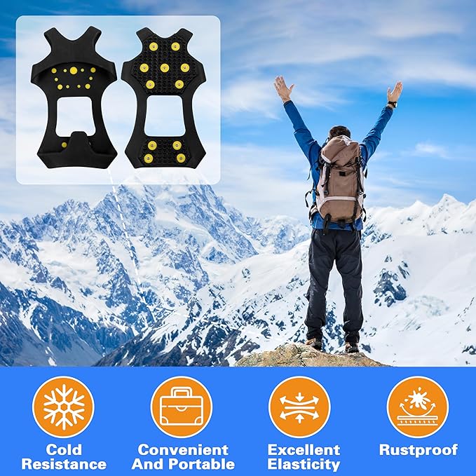 Ice Cleats for Shoes and Boots, Walk Traction Snow Cleats Crampons Anti Slip 11 Studs Ice Shoes Grippers for Women Men Ice Fishing Walking on Snow Ice