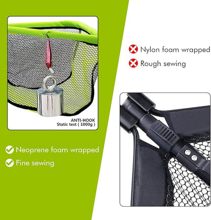 Black Paw Floating Fishing Net Foldable Telescopic Fish Landing Net with Built in Length Scale Rubber Coated for Kayak, Fly, Trout