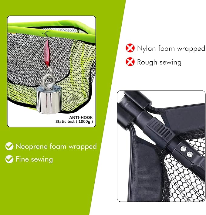 Black Paw Floating Fishing Net Foldable Telescopic Fish Landing Net with Built in Length Scale Rubber Coated for Kayak, Fly, Trout