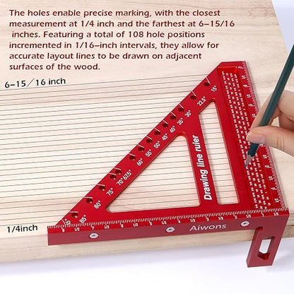 8.5 inch 3D Multi-Angle Measuring Ruler -Large Precision Woodworking 3D Square Protractor 15-90 Degree and Miter Triangle - Aluminum Alloy Drawing Line Ruler for Engineer Carpenter Red