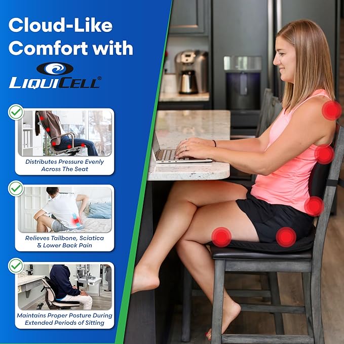 ERGO21 Original Seat Cushion with LiquiCell Technology – Tailbone, Sciatica, Hip & Lower Back Pain Relief – Car Seat Cushion, Office Chair, Truck, Travel, Home – 18"x17"x2"