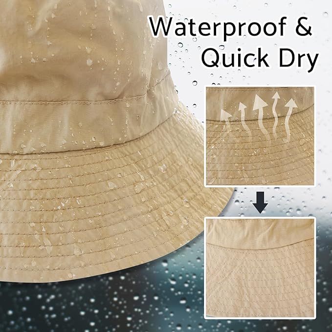 PFFY Quick Dry Waterproof Packable Bucket Hat for Women Men Outdoor Sun Hats with Detachable Chin Strap
