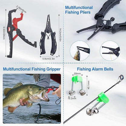 Goture Fishing Rod and Reel Combos-Telescopic Fishing Pole Spinning Reel Lures Set with PC Hard Shell Suitcase, Telescopic Rod Reel Combo Kit for Starter Travel Saltwater, Gifts for Men