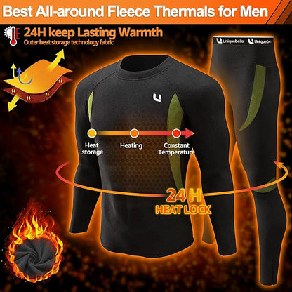UNIQUEBELLA Men's Thermal Underwear Sets Top & Long Johns Fleece Sweat Quick Drying Thermo Base Layer