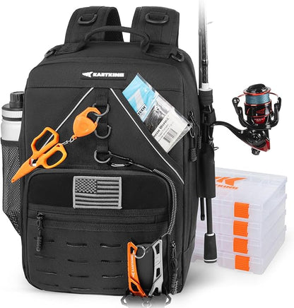 KastKing KarryAll Fishing Tackle Backpack with Rod Holder 4 Tackle Boxes,40/26L Tackle Bag Storage Fishing Gear and Equipment