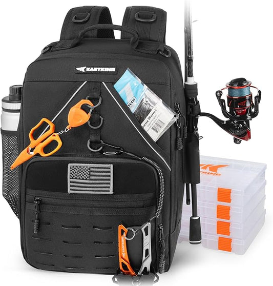 KastKing KarryAll Fishing Tackle Backpack with Rod Holder 4 Tackle Boxes,40/26L Tackle Bag Storage Fishing Gear and Equipment