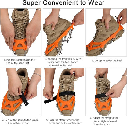 Crampons 19 Spikes with Stainless Steel Chain Ice Snow Grips Traction Cleats System Safe Protect for Walking, Jogging, Climbing, Hiking on Snow and Ice, Boots Chains for Women Men