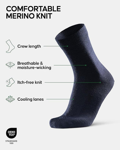 DANISH ENDURANCE Hiking Socks, Lightweight, Merino Wool Socks for Men & Women, Moisture Wicking & Thermal, 1 or 5 Pack