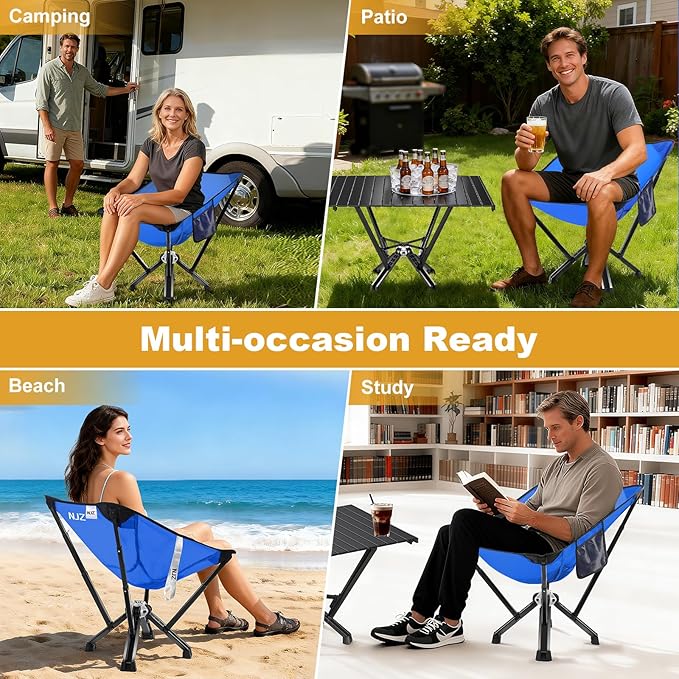 Camping Chairs for Adults - 600 LBS Capacity Rugged Outdoor Folding Chair, Compact Foldable Chair with Quick Setup & Carry Bag - Portable Camping Chair for Picnic, Fishing, Backyard - Blue