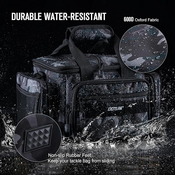 Goture Fishing Tackle Bag, Soft Side 600D Water-Resistant Cross Body Sling Fishing Bag, Small Saltwater Gear Storage Tactical Bags Store Up to 3 3600 Tackle Boxes(Not Included),14.96"x9.06"x7.48"