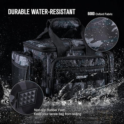 Goture Fishing Tackle Bag, Soft Side 600D Water-Resistant Cross Body Sling Fishing Bag, Small Saltwater Gear Storage Tactical Bags Store Up to 3 3600 Tackle Boxes(Not Included),14.96"x9.06"x7.48"