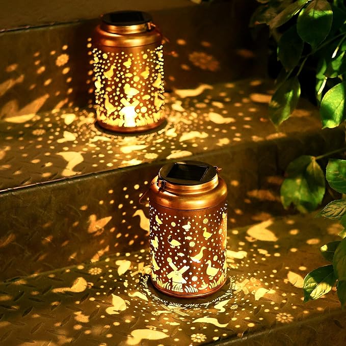 2Pack Duck Solar Lanterns Outdoor Waterproof Hanging Solar Lights Duck Gifts for Women Mom Metal Lantern Decoration Outside LED Light for Garden, Yard, Patio, Backyard, Porch, Pathway, Lawn, Landscape