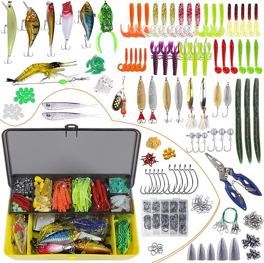 Fishing Lures Kit with Tackle Box Included Crankbait, Minnow, Spinnerbaits, Spoons, Soft Lures, Jigs, Hooks, Bait Rigs, Weights Sinkers,321pcs Fishing Lure Tackle