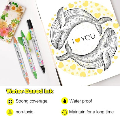 36 Colors Acrylic Paint Pens, Dual Tip Acrylic Paint Markers for Paper, Wood, Canvas, Stone, Rock Painting, Glass, Fabric, DIY, Ceramic, Art Supplies for Kids and Adults Drawing (Dot + Fine)