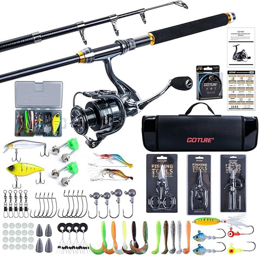 Goture Fishing Rod and Reel Combos,1.8M-2.7M Telescopic Fishing Pole Spinning Reel Line Lures Set with Carrier Bag,Telescopic Rod Kit for Starter Travel Saltwater Freshwater Gear Gift