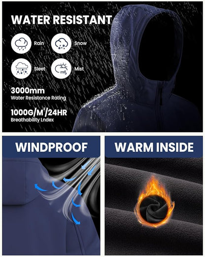 WULFUL Men's Lightweight Softshell Jacket Warm Fleece Lined Windbreaker Waterproof Soft Shell for Outdoor Hiking
