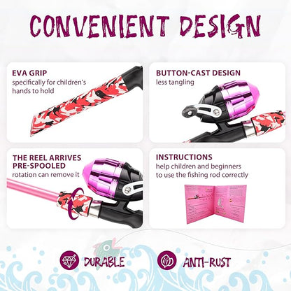 Kids Fishing Pole, Portable Telescopic Kids Fishing Poles for Boys and Girls, Fishing Rod and Reel Combo Kit with Tackle Box, and Fishing Net, Best Fishing Pole for Toddler Youth