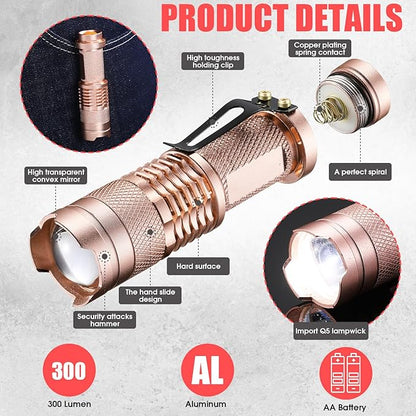 Fumete 20 Pieces LED Flashlight Mini 3 Mode Tactical Torch Small Water Resistant Pocket Flash Light Adjustable Focus Light Pen for Men, Father, Indoor Outdoor Hiking(Bronze)