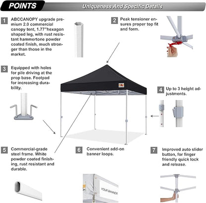 ABCCANOPY Commercial Pop Up Canopy Tent 8x8 Premium-Series, Black