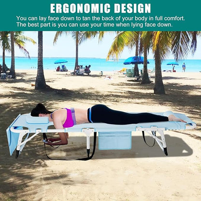 DoCred Heavy Duty Tanning Chair with Face Hole, Adjustable 5-Position Folding Chaise Lounge Chairs for Outside, Portable Lay Flat Beach Lounge Chair for Outdoor Sunbathing Beach Pool Lawn Camping