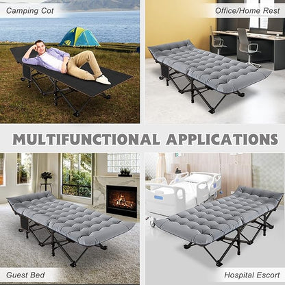 ABORON Folding Camping Cot W/Mat for Adults, Heavy Duty Outdoor Bed with Carry Bag,1200 D Layer Oxford Travel Camp Cots