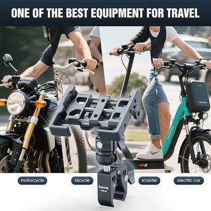 Shock-Absorbing Phone Clip Kit, Aluminum Double Socket Arm and Handlebar Strong Rod Clamp, Installed on 0.55-1.77" Diameter Rail Round Rod (KPS-13)