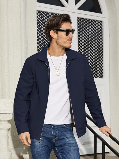 TACVASEN Mens Lightweight Windbreaker Full Zip Up Laydown Collar Jackets Light Casual Coat with Zip Pockets