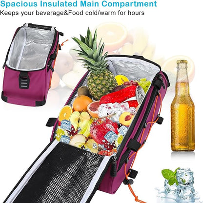 MOSISO Bike Rack Bag with 2 Removable Panniers, Waterproof Bike Trunk Cooler Storage Handbag Insulated Bicycle Rear Seat Pouch, Bicycle Storage Saddle Shoulder Bag Cycling Luggage Pouch, Rose Red