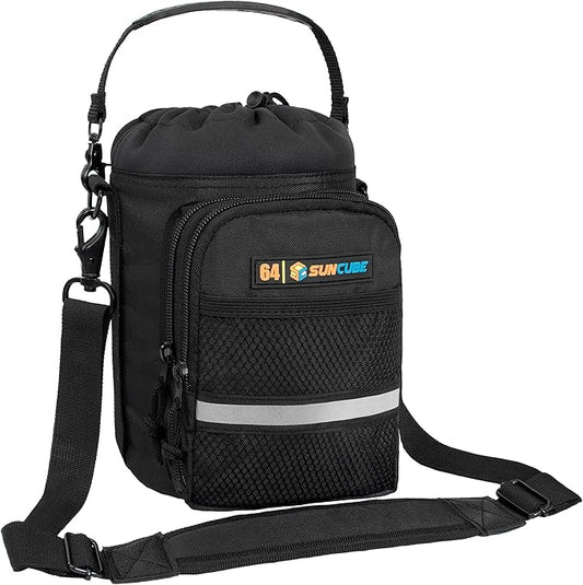 SUN CUBE Water Bottle Carrier with Strap, Insulated Water Bottle Carrier Bag with Phone Pocket Pouch, Sleeve Sling Purse Crossbody Bottle Holder for Walking, Sports, Hiking Accessories 40/64 oz