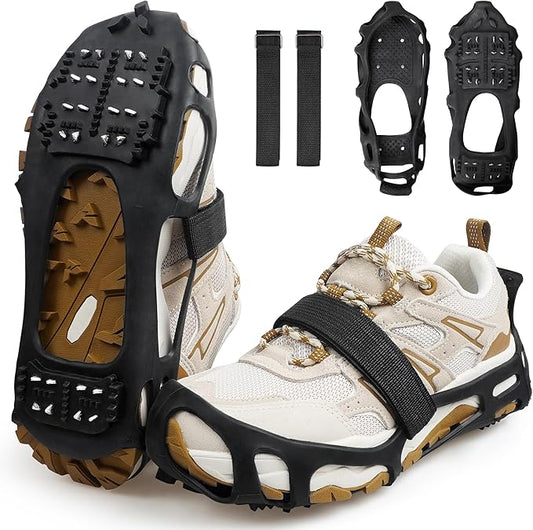 Ice Cleats for Shoes and Boots Walk Traction Crampons Anti Slip 24 Studs Ice Snow Grippers for Women Men Kids Winter Hiking Climbing Fishing Gear