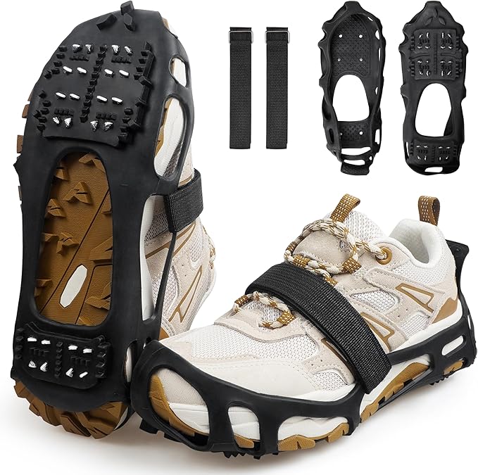 Ice Cleats for Shoes and Boots Walk Traction Crampons Anti Slip 24 Studs Ice Snow Grippers for Women Men Kids Winter Hiking Climbing Fishing Gear