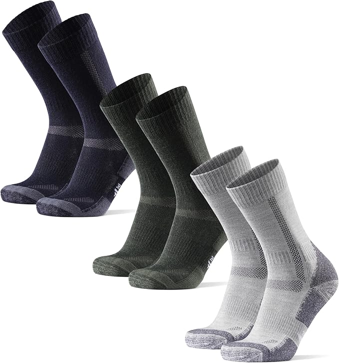 DANISH ENDURANCE Merino Wool Hiking Crew Socks for Men & Women, Cushioned Anti-Blister, Breathable - 3 Pairs