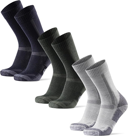 DANISH ENDURANCE Merino Wool Hiking Crew Socks for Men & Women, Cushioned Anti-Blister, Breathable - 3 Pairs